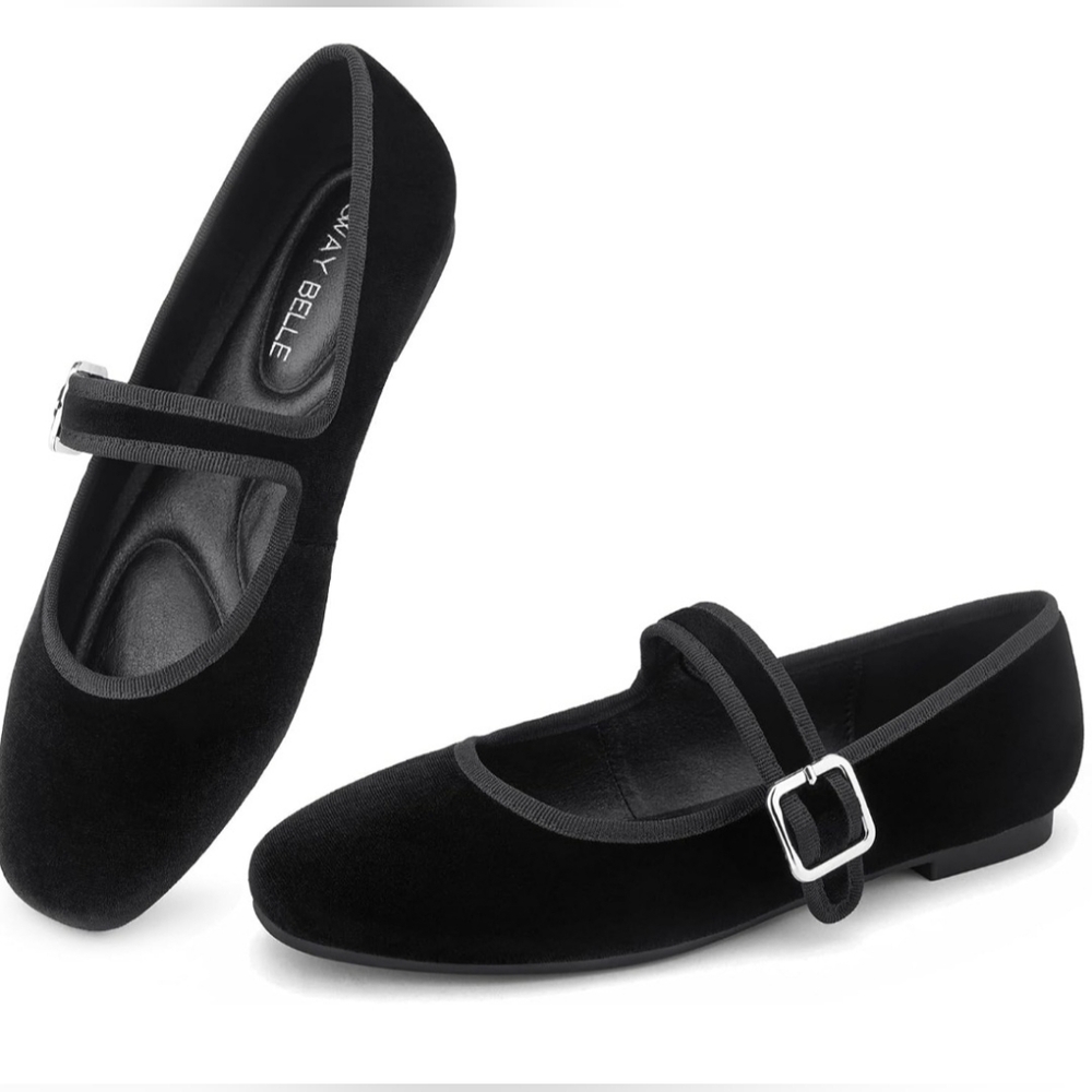 Elegant Black Velvet Mary Jane Flats